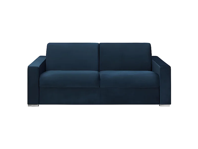Sofá cama de 4 plazas tipo italiano de terciopelo CALITO - Azul noche - Cama de 160 cm - Colchón de 22 cm con memoria de forma