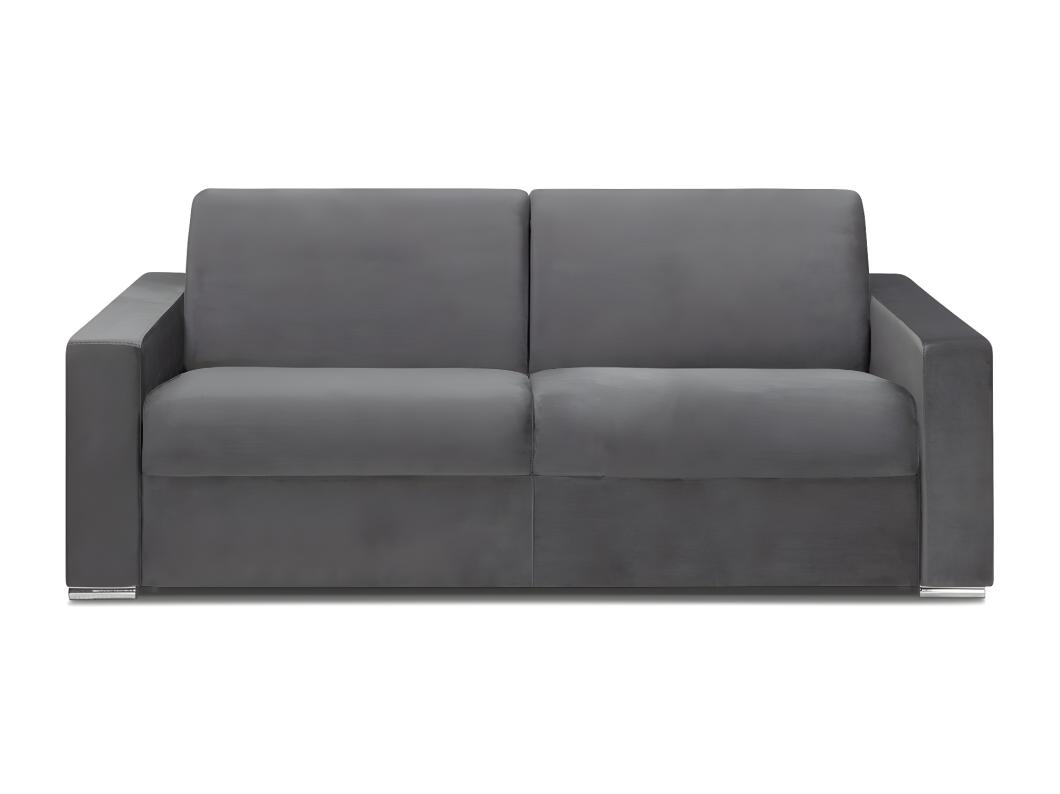 Canapé 4 places convertible express en velours anthracite - Couchage 160 cm - Matelas 22 cm avec mémoire de forme CALITO