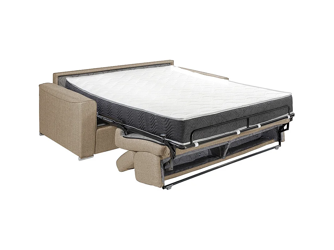 Canapé 2 places convertible express en tissu beige - couchage 120 cm - Matelas 22 cm avec mémoire de forme VIZIR