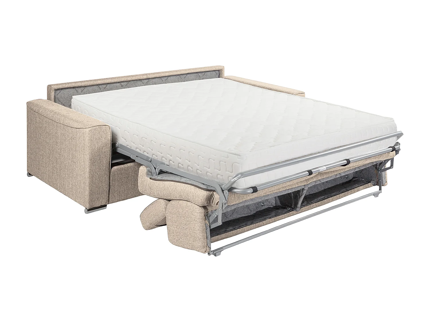 Tweezitsslaapbank van stof VIZIR - Beige - Bed 120 cm - Matras 22 cm van schuim met vormgeheugen