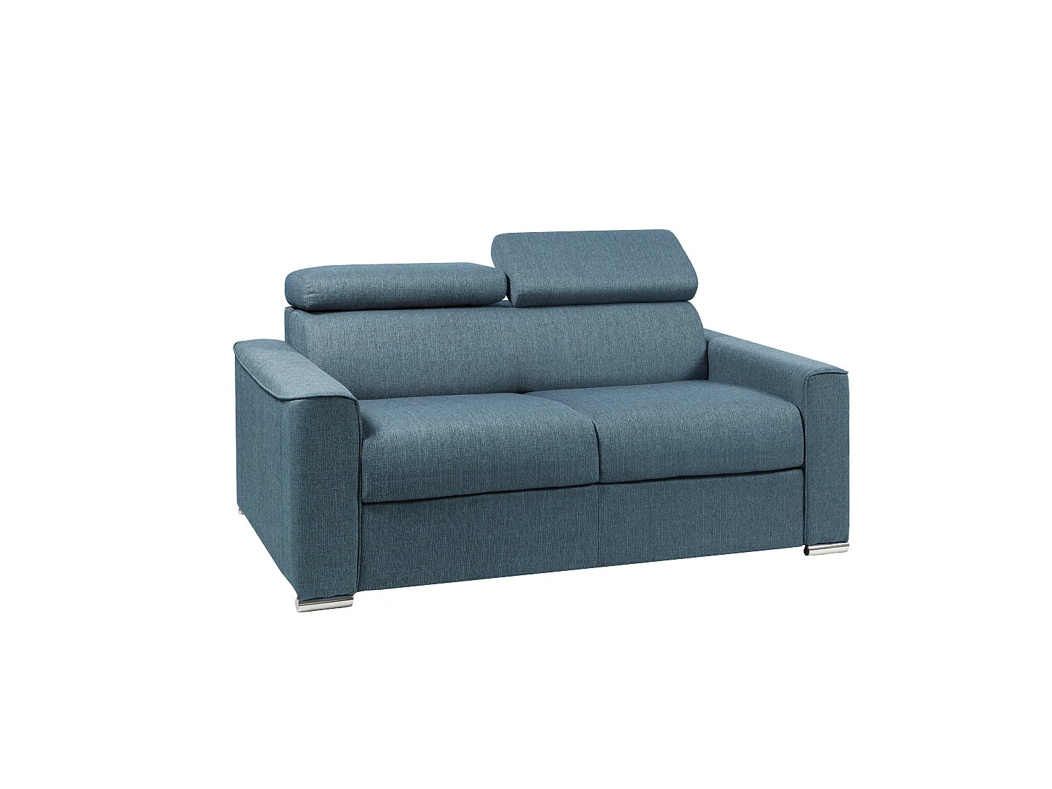 Tweezitsslaapbank van stof VIZIR - Blauw - Bed 120 cm - Matras 22 cm van schuim met vormgeheugen