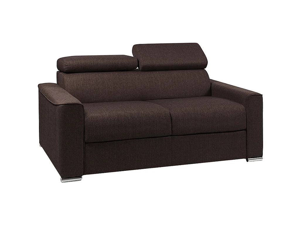 Canapé 3 places convertible express en tissu marron - couchage lattes larges 140 cm - Matelas 22 cm avec mémoire de forme VIZIR