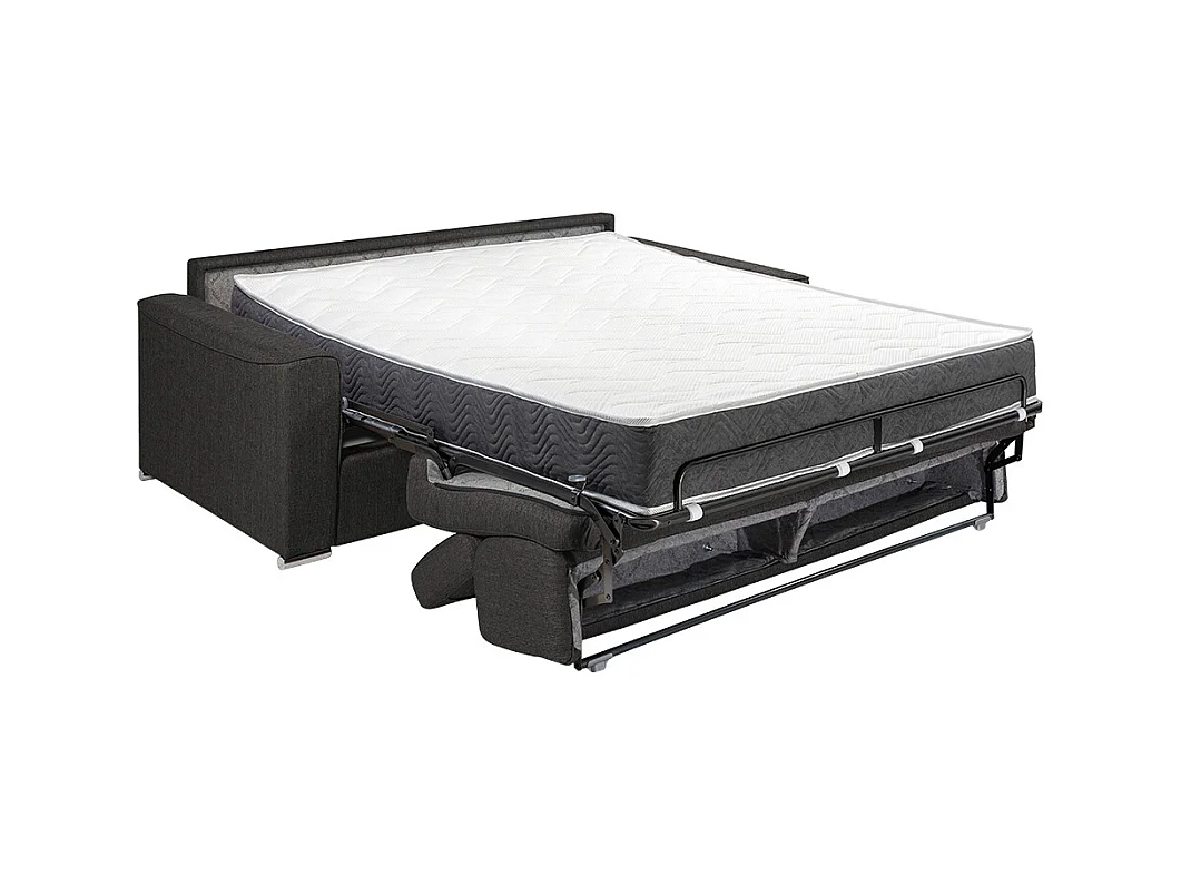 Canapé 3 places convertible express en tissu marron - couchage lattes larges 140 cm - Matelas 22 cm avec mémoire de forme VIZIR