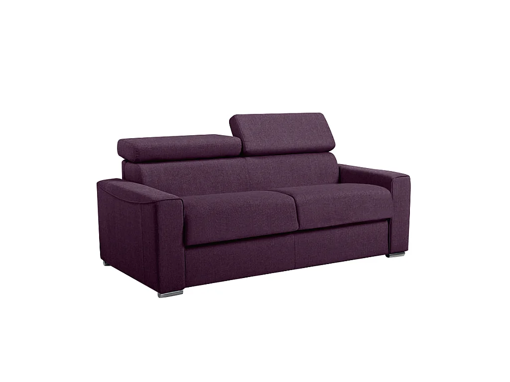 Sofá cama de 3 plazas de apertura rápida de tela VIZIR - Violeta - Cama 140 cm - Colchón 22 cm