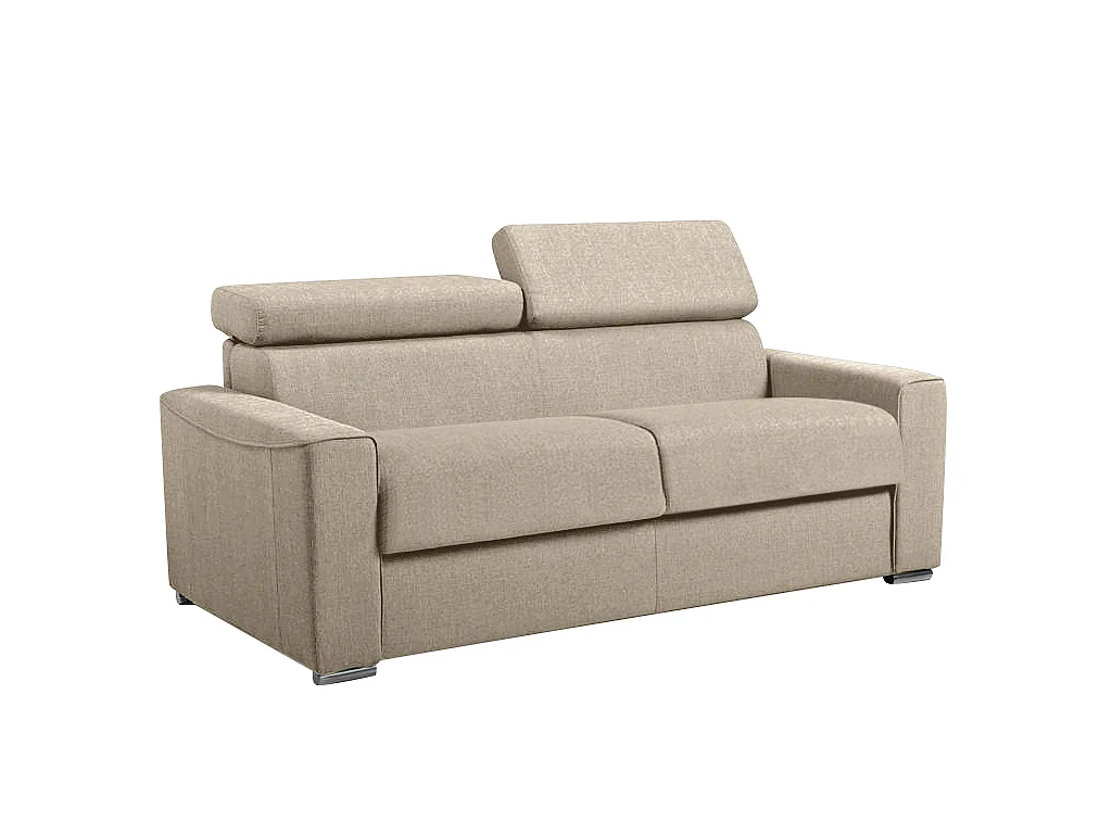 Canapé 3 places convertible express en tissu beige - couchage 140 cm - Matelas 22 cm avec mémoire de forme VIZIR