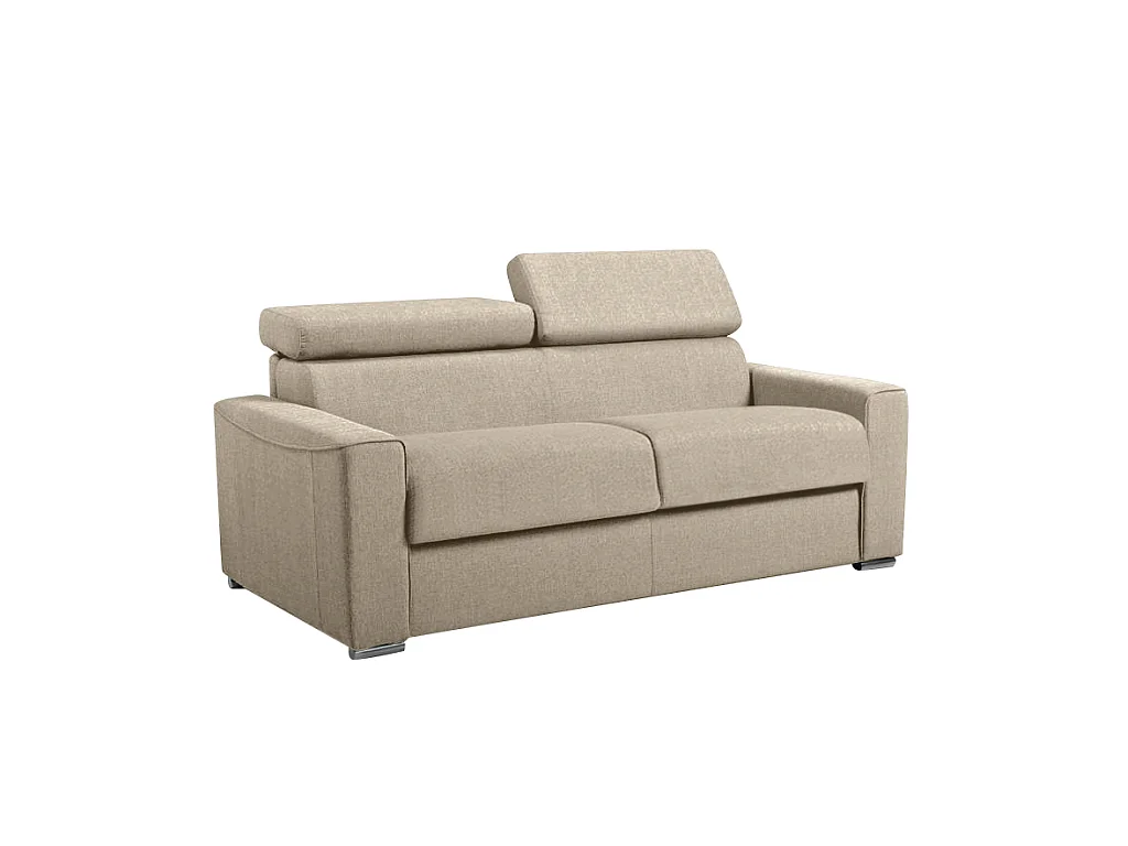 Canapé 3 places convertible express en tissu beige - couchage lattes larges 140 cm - Matelas 22 cm avec mémoire de forme VIZIR