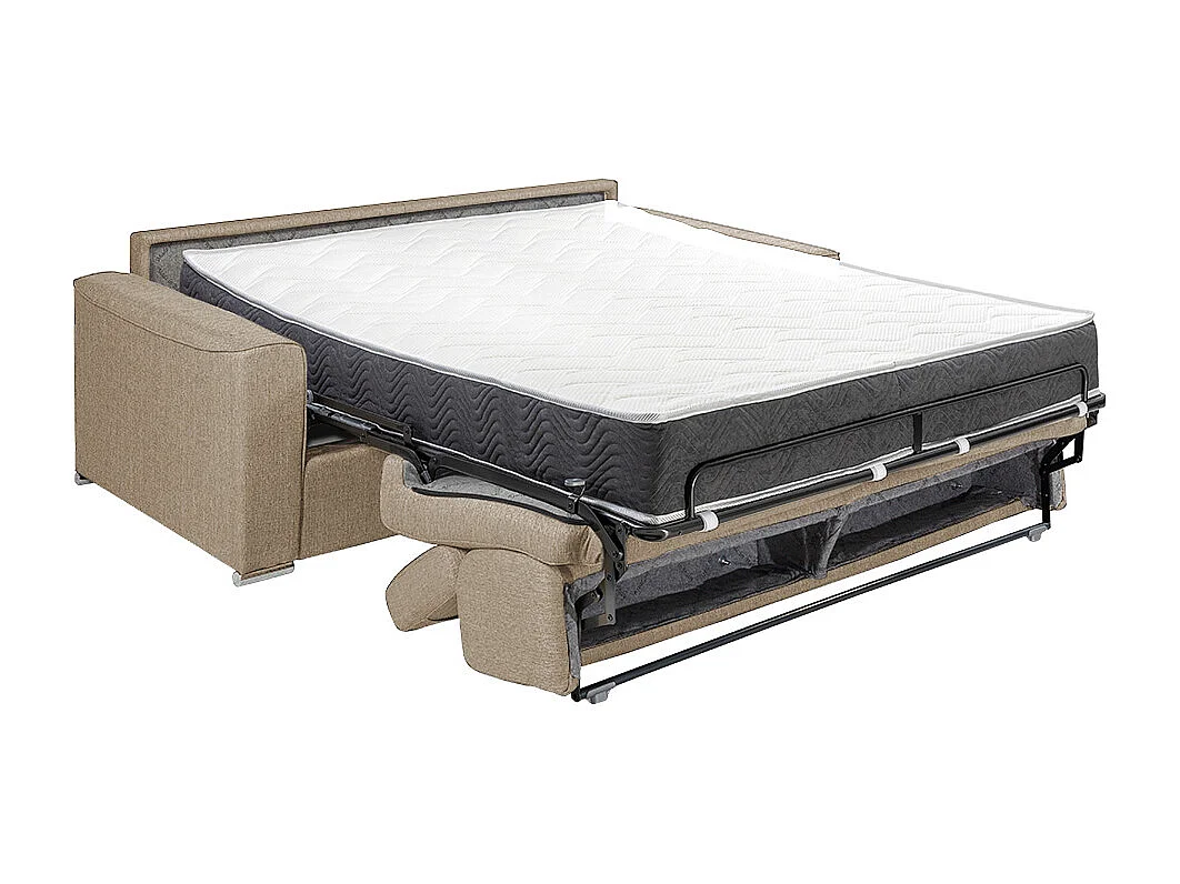 Canapé 3 places convertible express en tissu beige - couchage lattes larges 140 cm - Matelas 22 cm avec mémoire de forme VIZIR