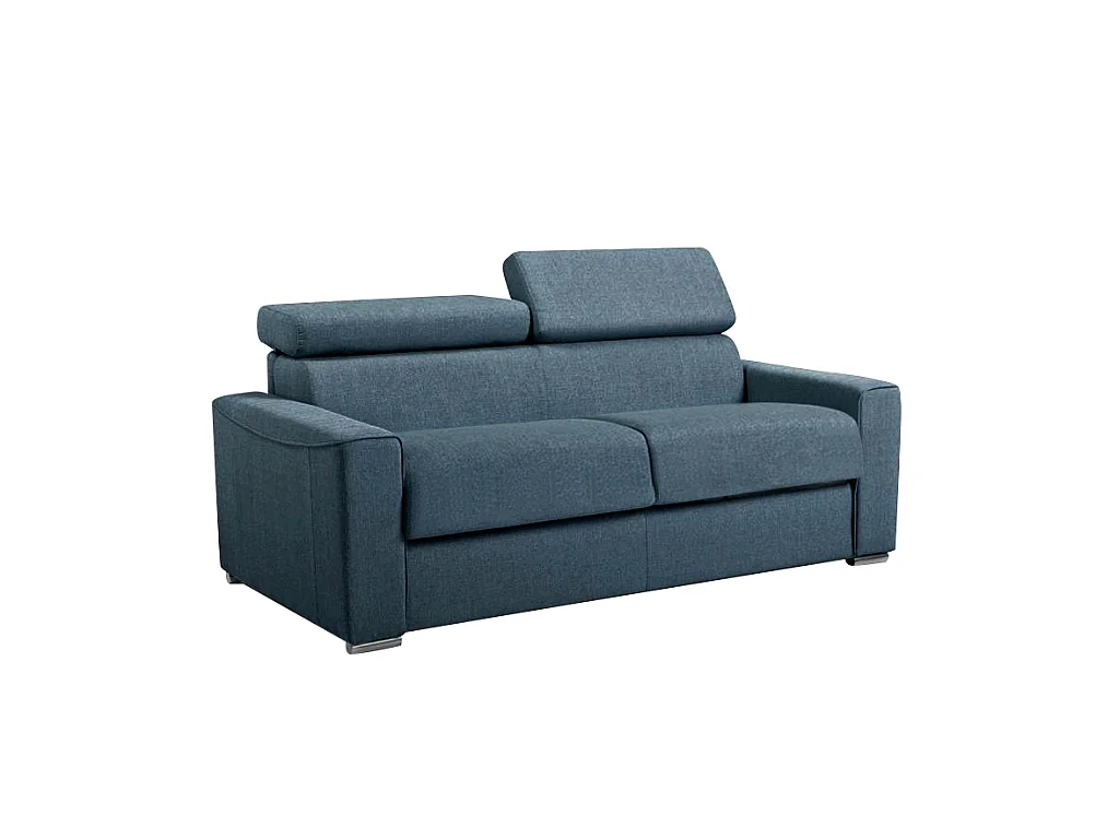 Canapé 3 places convertible express en tissu bleu - couchage 140 cm - Matelas 22 cm avec mémoire de forme VIZIR