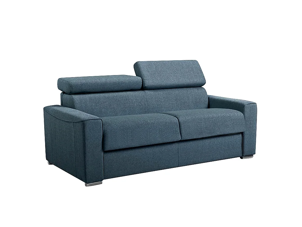 Canapé 3 places convertible express en tissu bleu - couchage lattes larges 140 cm - Matelas 22 cm avec mémoire de forme VIZIR