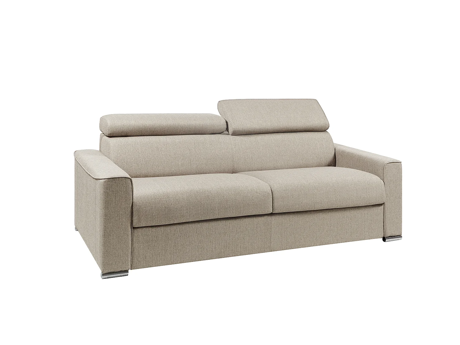 Vierzits-express-slaapbank van beige stof - Bed van 160 cm met brede latten - Matras 22 cm met schuim met vormgeheugen VIZIR