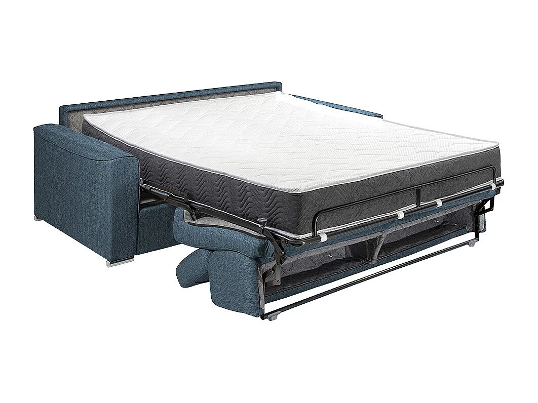 Sofá cama de 4 plazas de apertura rápida de tela VIZIR - Azul - Cama 160 cm - Colchón 22 cm