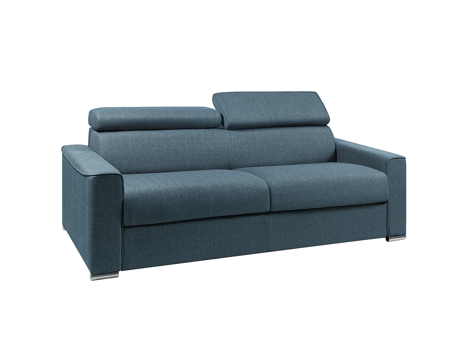 Canapé 4 places convertible express en tissu bleu - couchage lattes larges 160 cm - Matelas 22 cm avec mémoire de forme VIZIR
