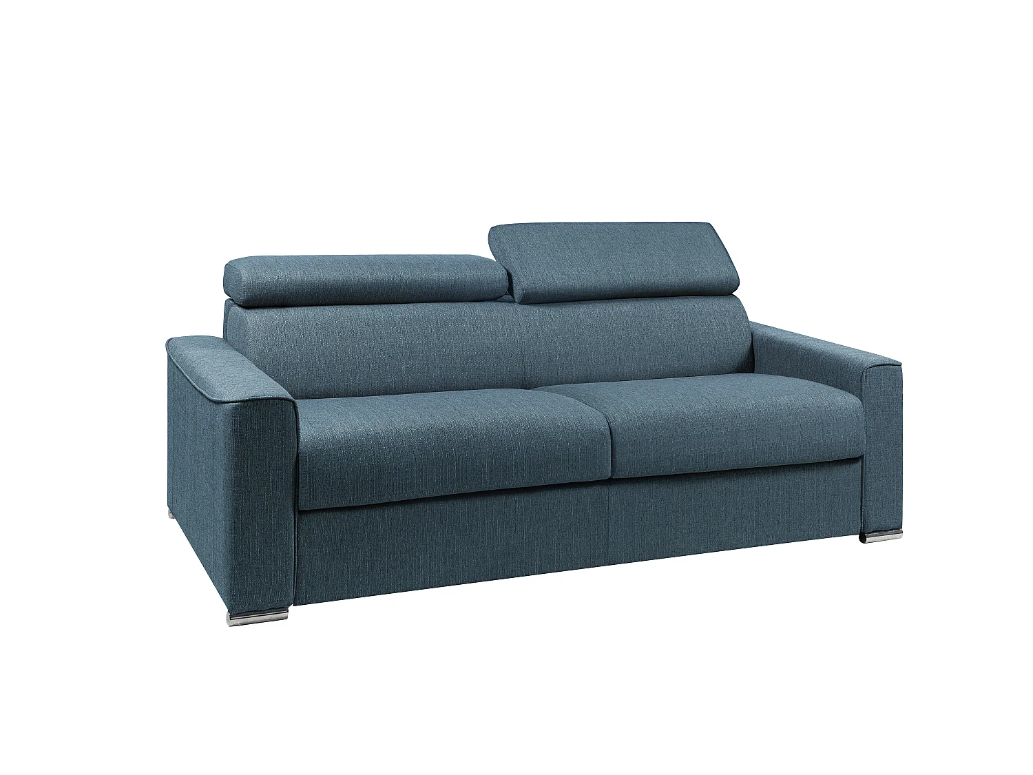 Vierzits-express-slaapbank van blauwe stof - Bed van 160 cm met brede latten - Matras 22 cm met schuim met vormgeheugen VIZIR