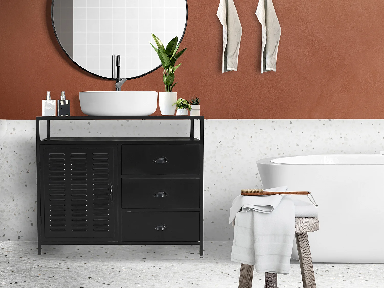 Meuble sous vasque en métal noir et bois de manguier - 95 cm - ERIDANI