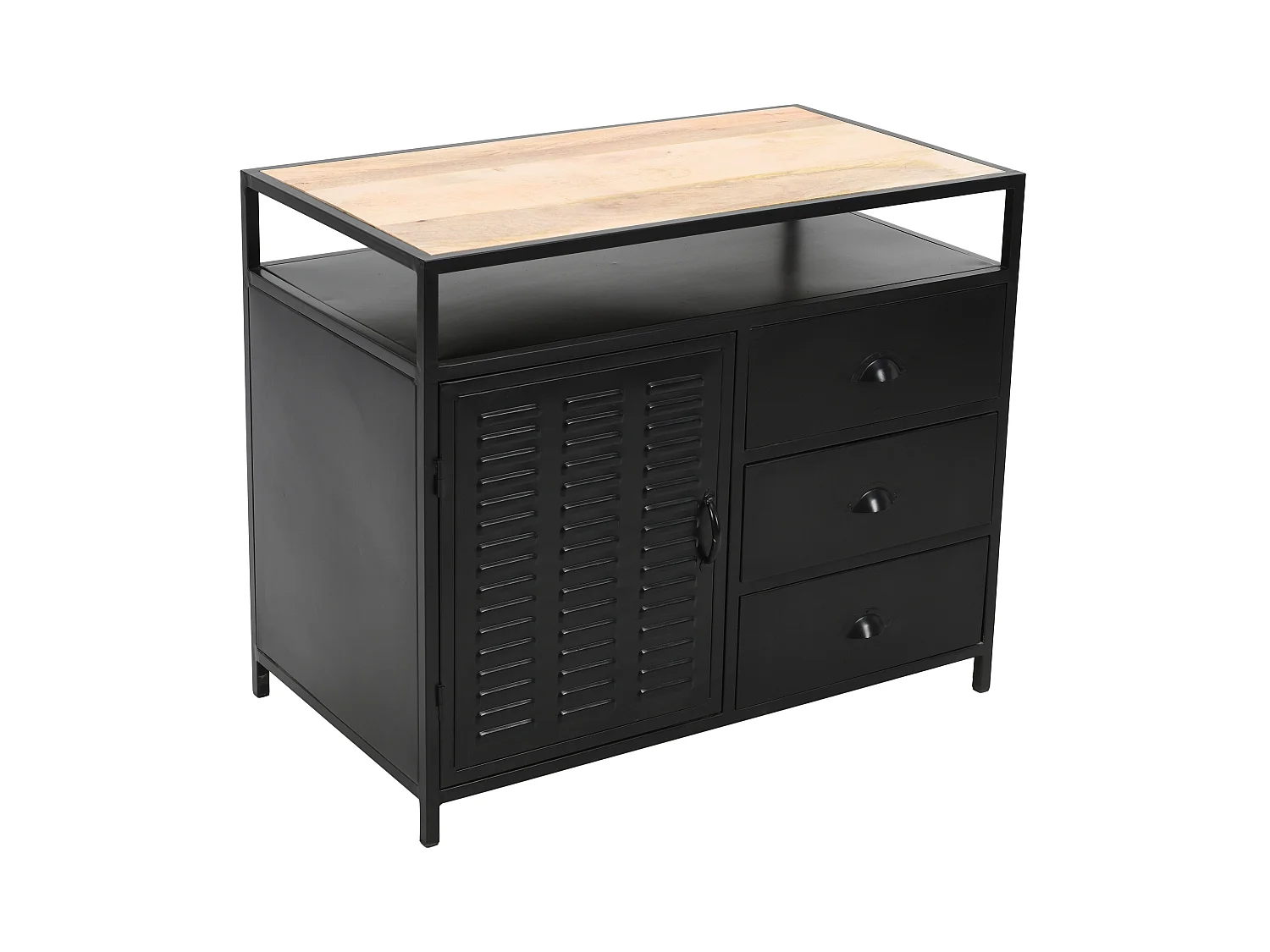 Waschbeckenunterschrank - 95 cm - Metall & Mangoholz - Schwarz - ERIDANI