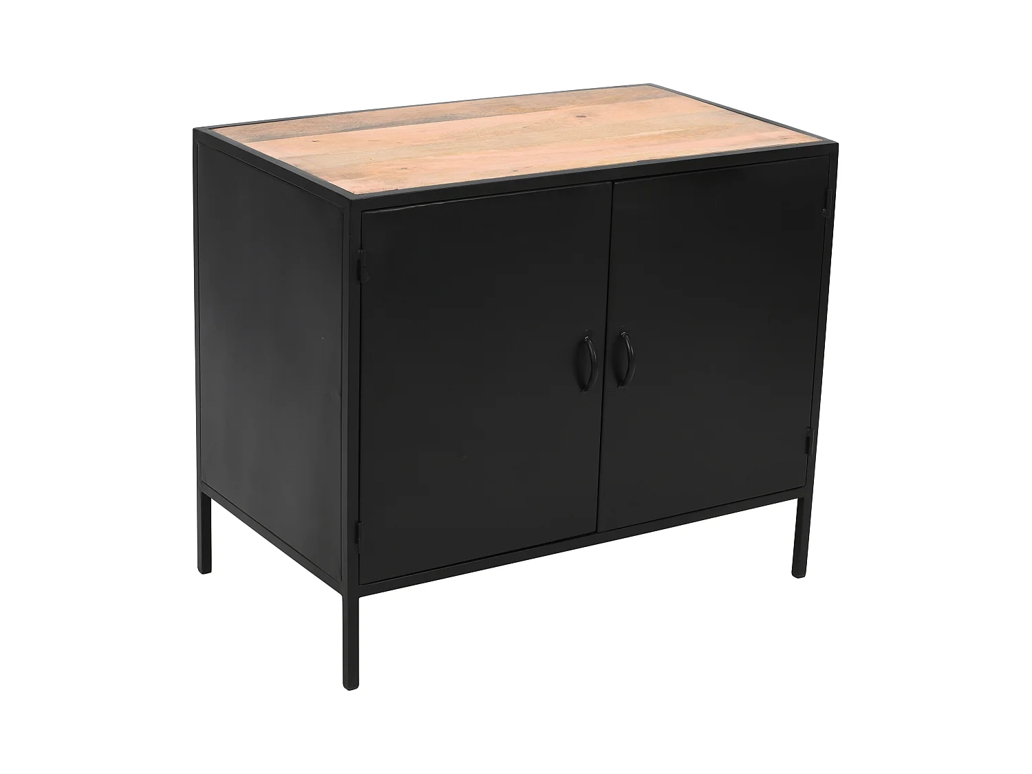 Meuble sous vasque en métal noir et bois de manguier- 2 portes - 95 cm - ORIONIS