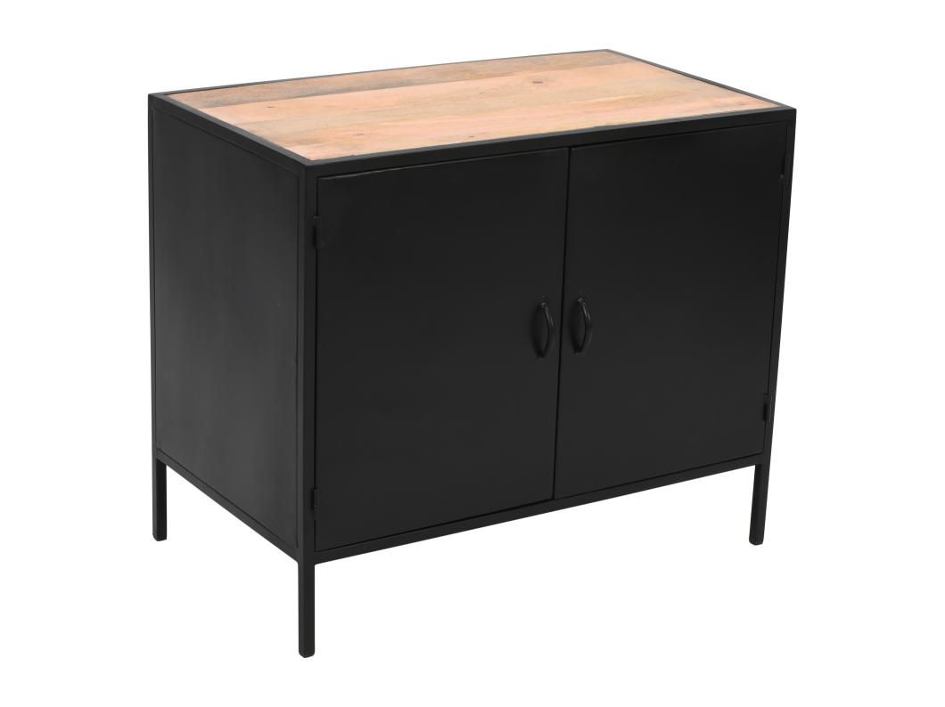 Mueble bajo de metal negro y madera de mango - 2 puertas - 95 cm - ORIONIS