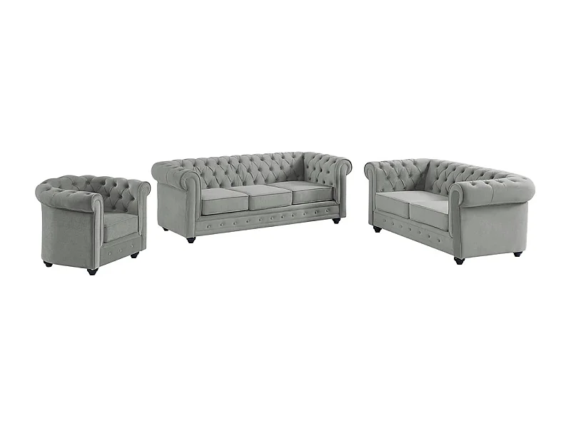 Divano 3+2+1 posti Velluto Grigio - CHESTERFIELD