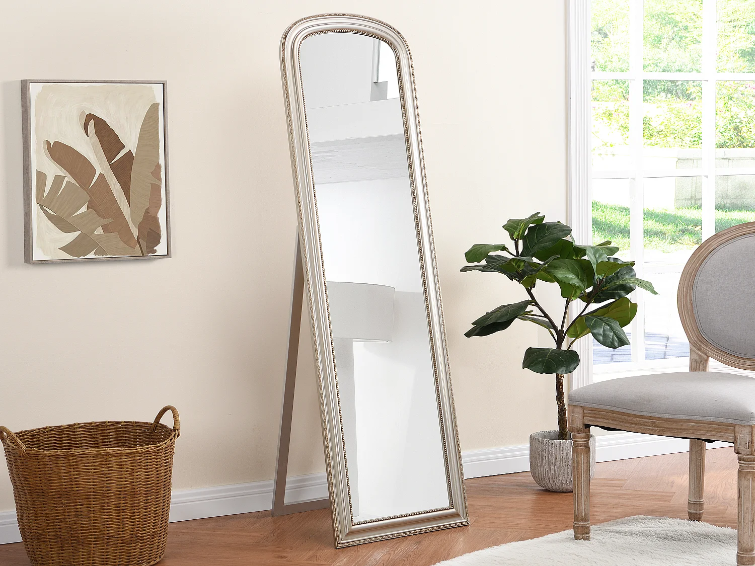 Miroir sur pied style vintage en bois de paulownia - Champagne - L.50 x H.170 cm - TERESA