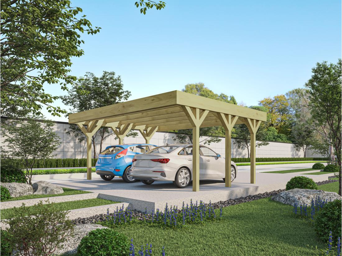 vente unique Carport pergola double autoporté en bois traité - 2 voitures - 30 m² - ARIANE