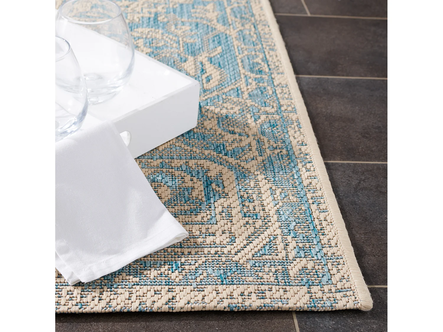 Tapis Bleu/Neutre 79 X 152 cm - Elba
