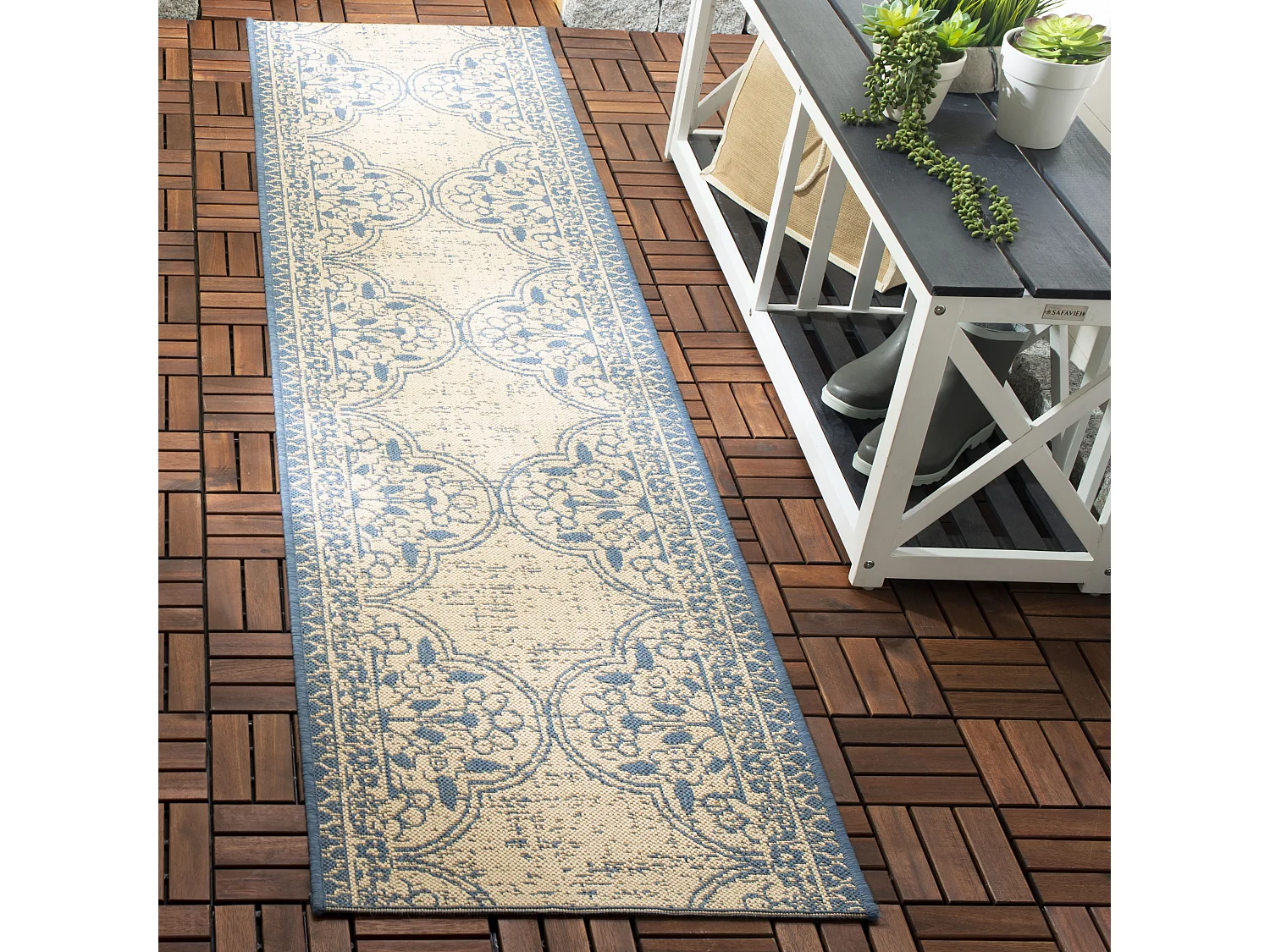 Tapis Bleu/Neutre 61 X 244 cm - Borano