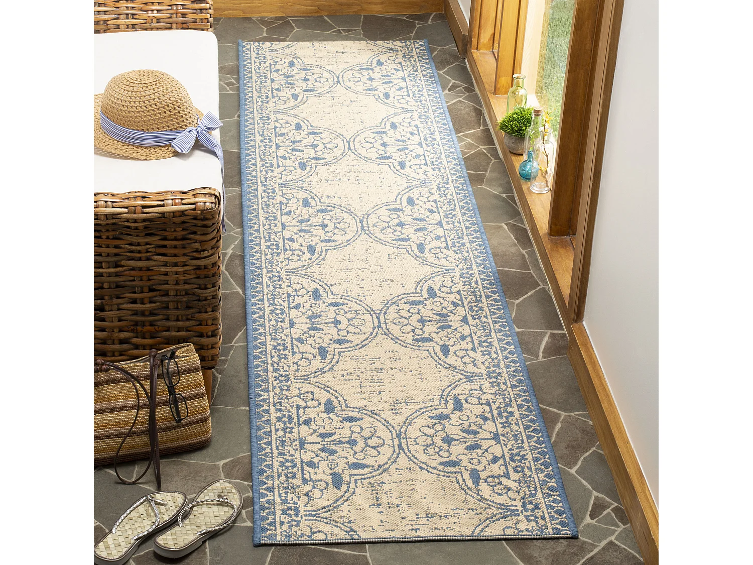 Tapis Bleu/Neutre 61 X 244 cm - Borano