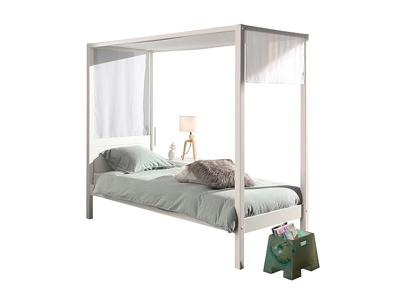 Lit Enfant à Baldaquin & Voile "Pino" 90x200cm Blanc