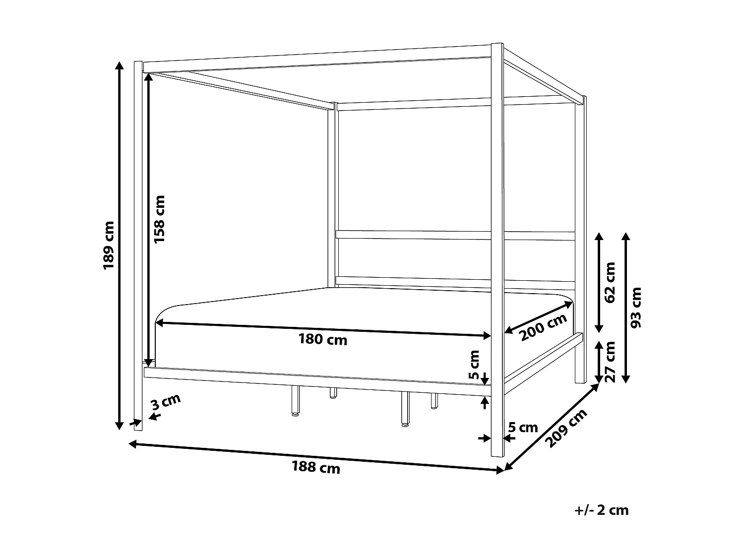Letto a baldacchino Metallo LESTARDS 180 x 200 cm Bianco