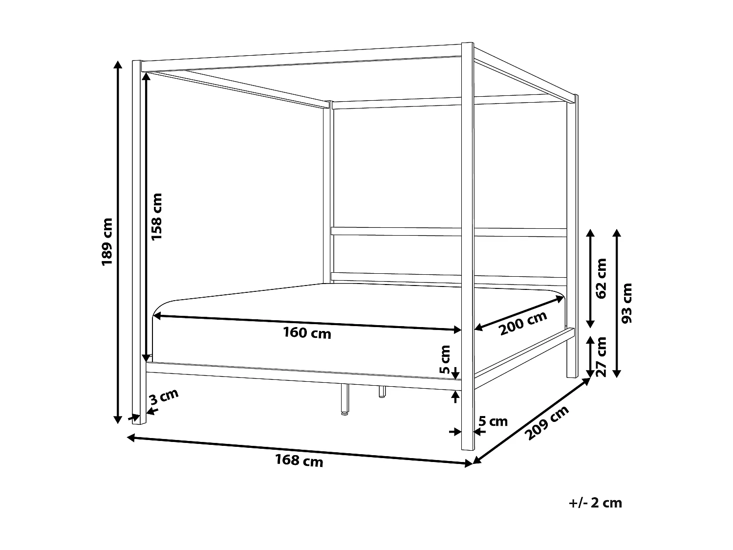 Letto a baldacchino Metallo LESTARDS 160 x 200 cm Nero