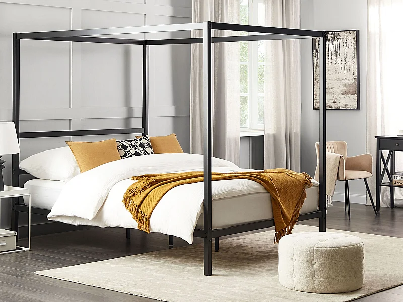Letto a baldacchino Metallo LESTARDS 160 x 200 cm Nero
