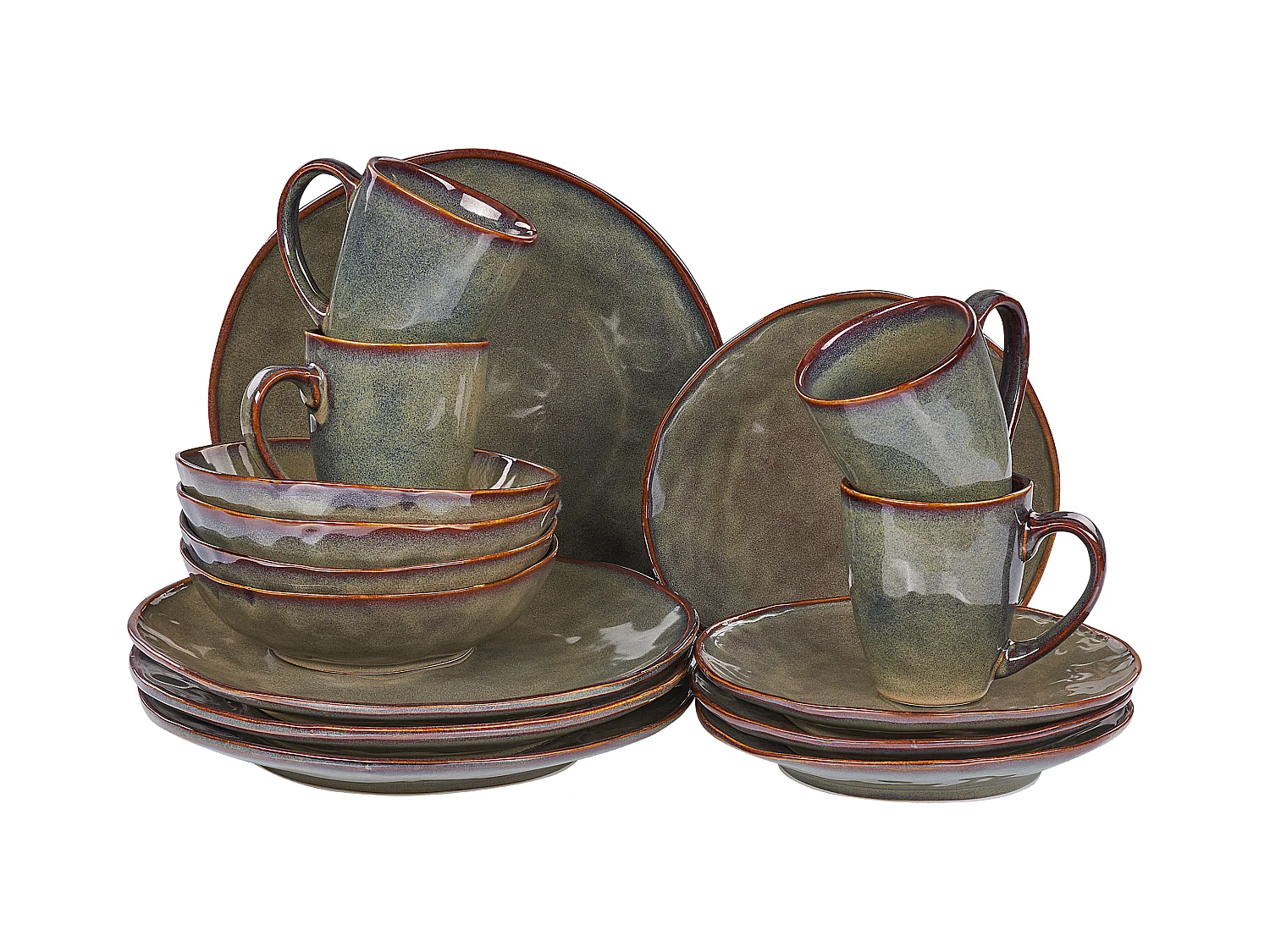 Set de 16 couverts de table THYME Grès Vert foncé
