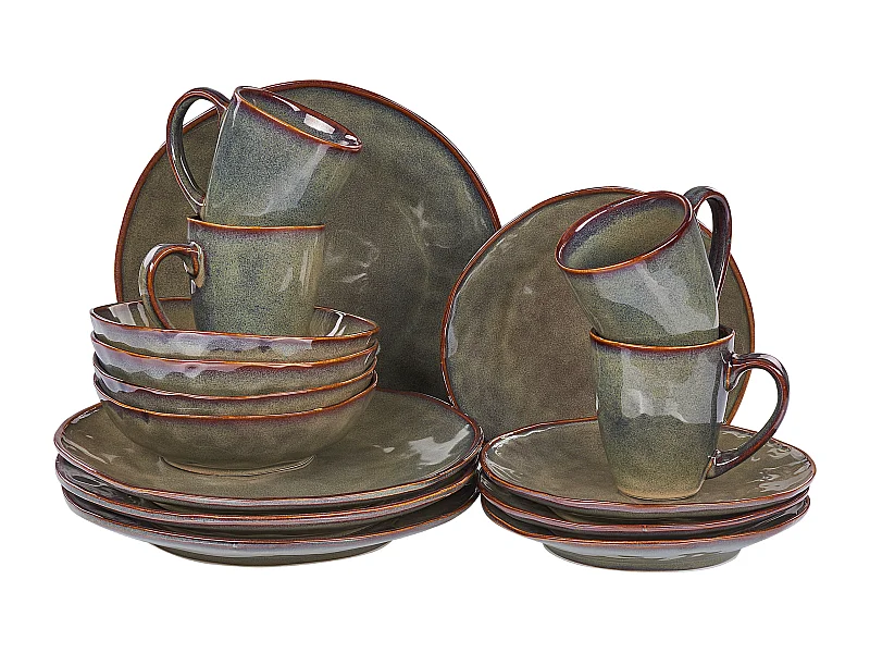 Set di 16 stoviglie THYME Gres porcellanato Verde scuro