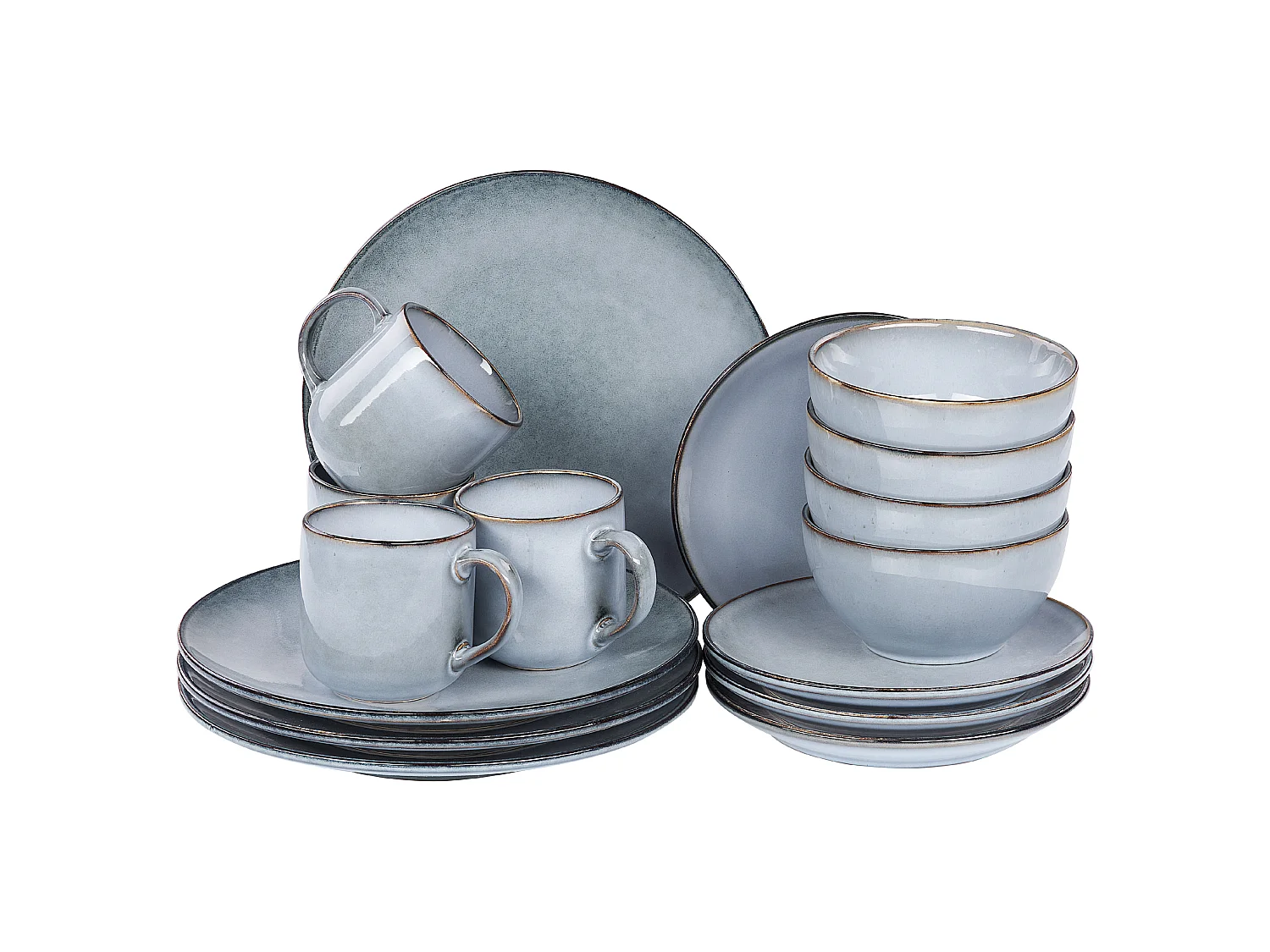 Set de 16 couverts de table JUNIPER Grès Bleu clair