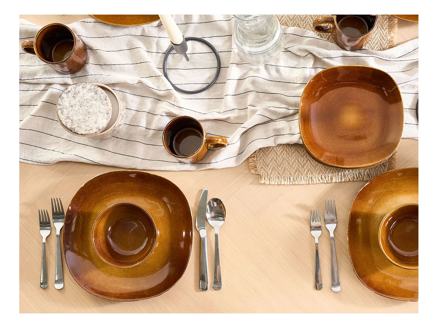 Set de 16 couverts de table TURMERIC Grès Marron doré