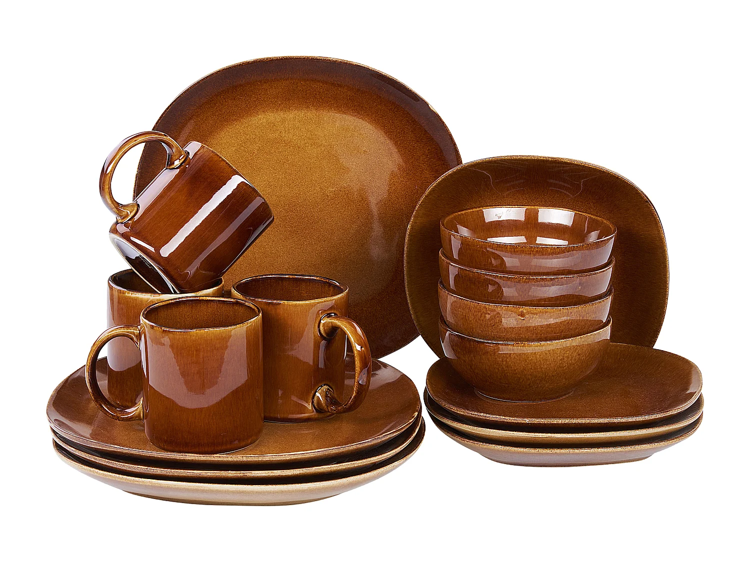 Set de 16 couverts de table TURMERIC Grès Marron doré