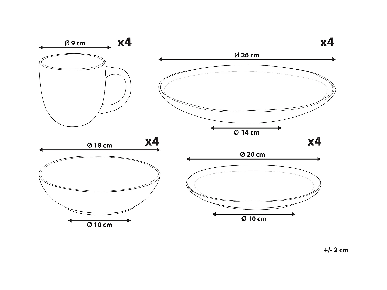 Set de 16 couverts de table COSTMARY Grès Gris
