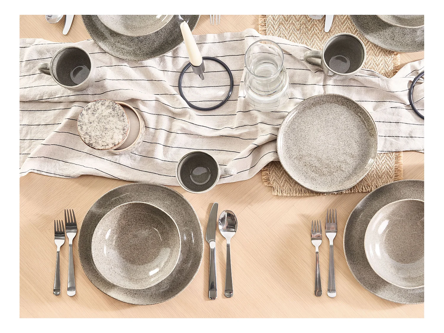 Set de 16 couverts de table COSTMARY Grès Gris