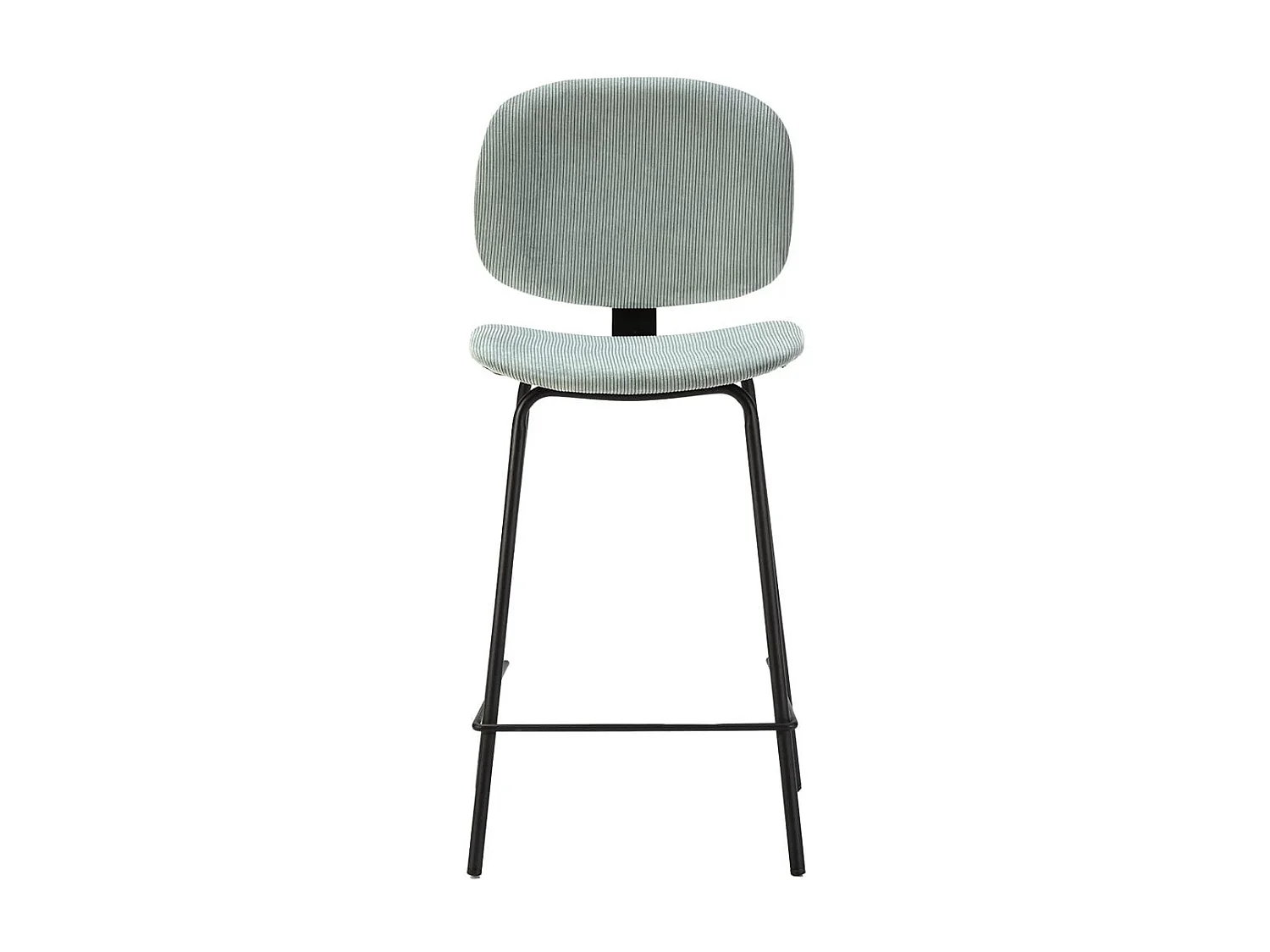 GARY - Lot de 4 Tabourets en Velours Côtelé Vert d'Eau Piétement Métal Noir