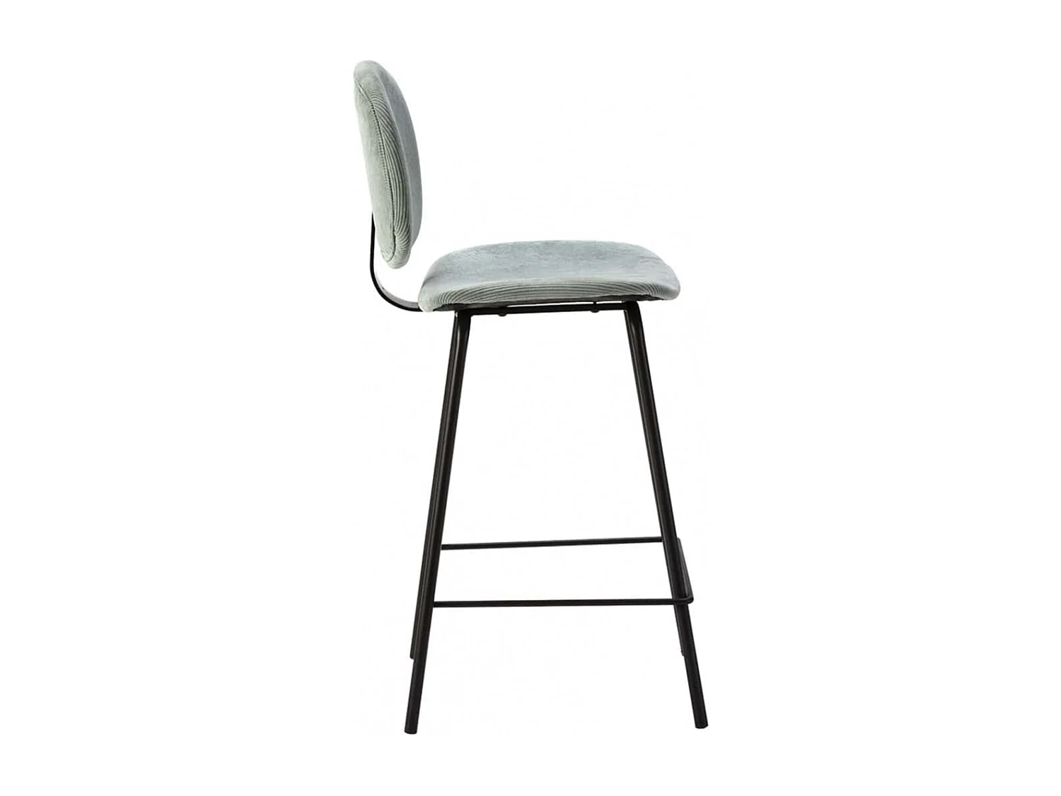 GARY - Lot de 2 Tabourets en Velours Côtelé Vert d'Eau Piétement Métal Noir