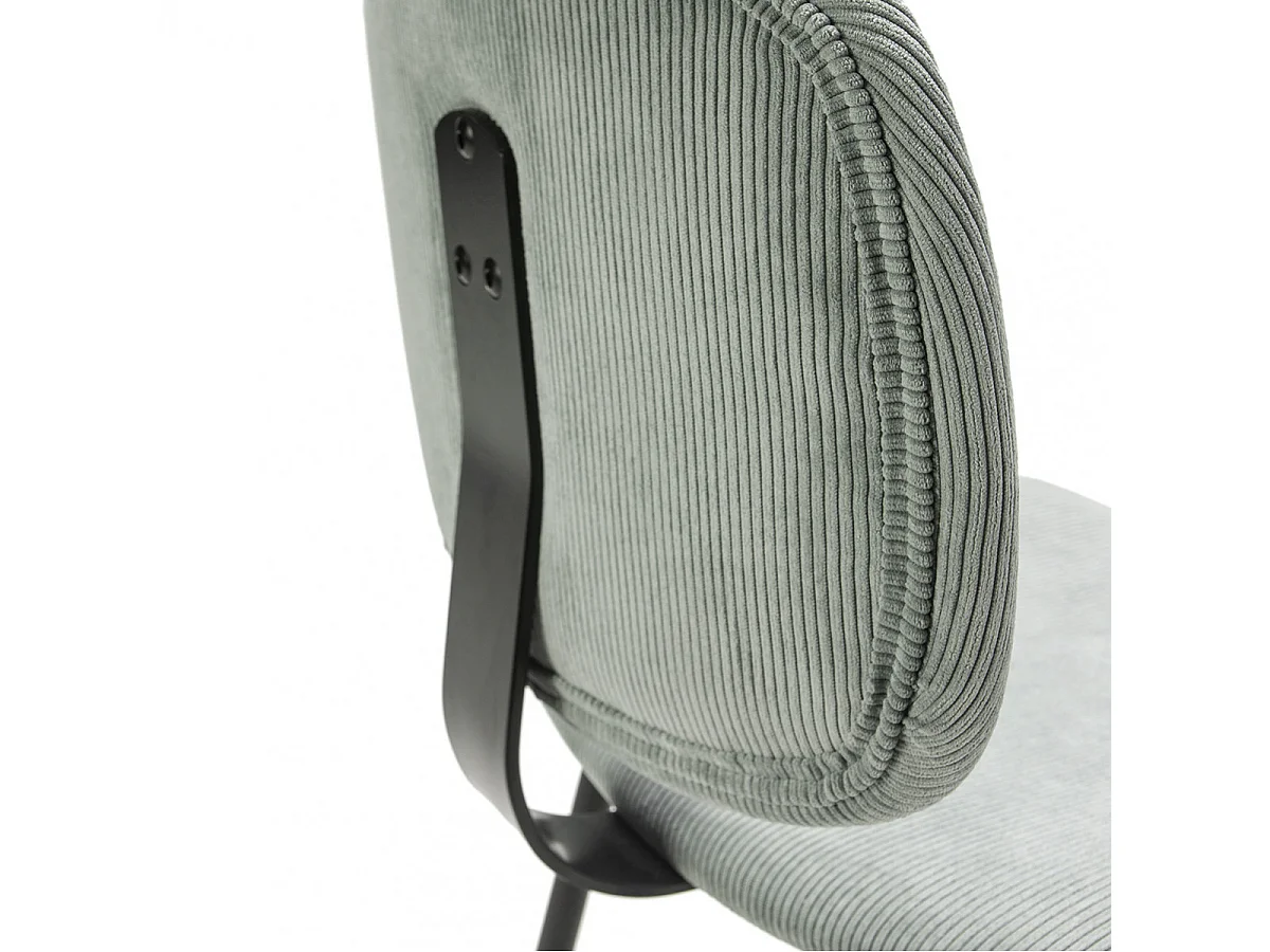 GARY - Lot de 2 Tabourets en Velours Côtelé Vert d'Eau Piétement Métal Noir