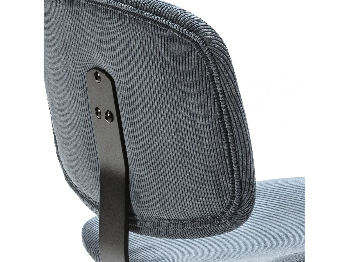 GARY - Lot de 6 Tabourets en Velours Côtelé Bleu Piétement Métal Noir