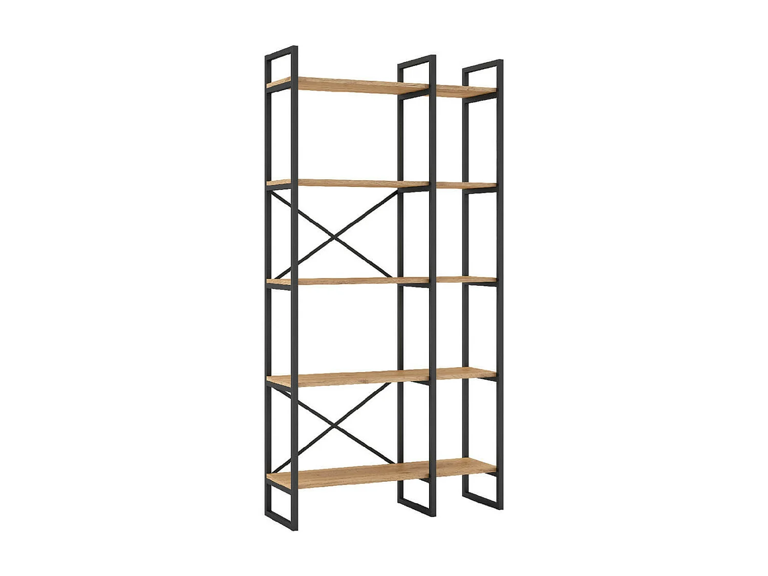 MISCA - Etagère Industrielle à 5 Niveaux Longueur 88cm Métal Noir et Effet Bois