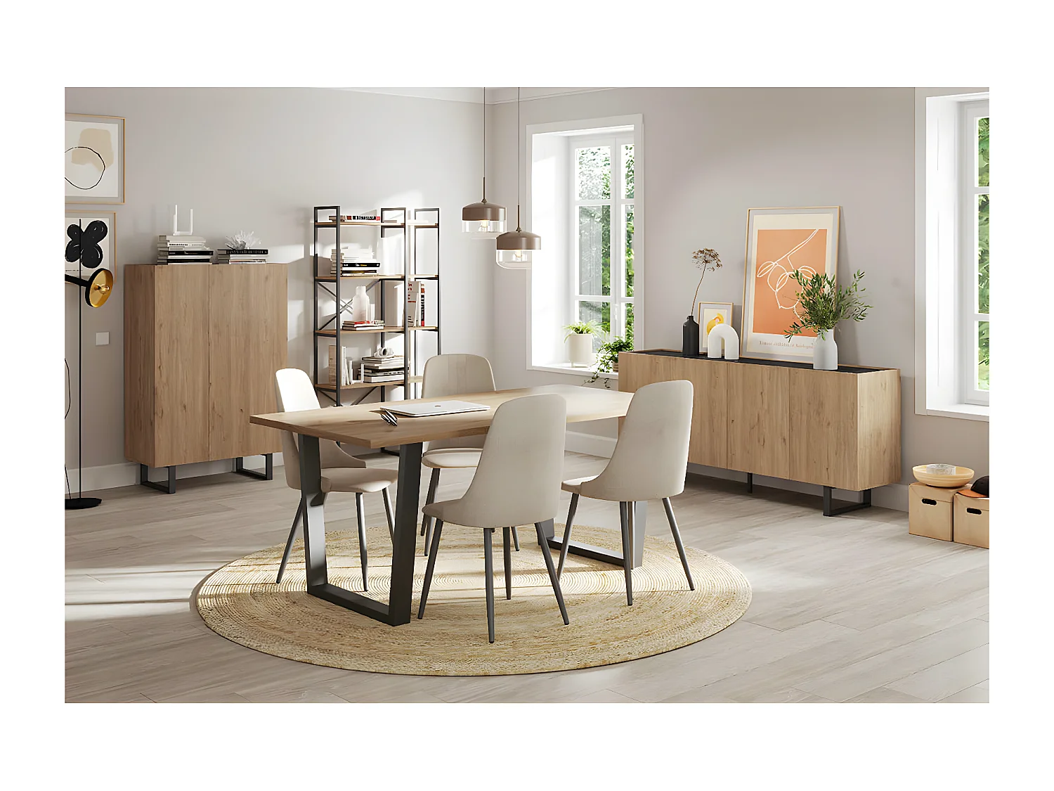 MISCA - Etagère Industrielle à 5 Niveaux Longueur 88cm Métal Noir et Effet Bois