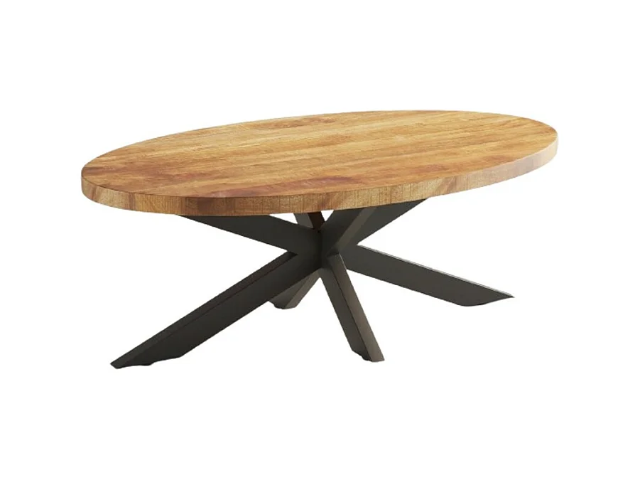 Table basse MADEIRO – Forme ovale – Marron bois et métal – Style contemporain