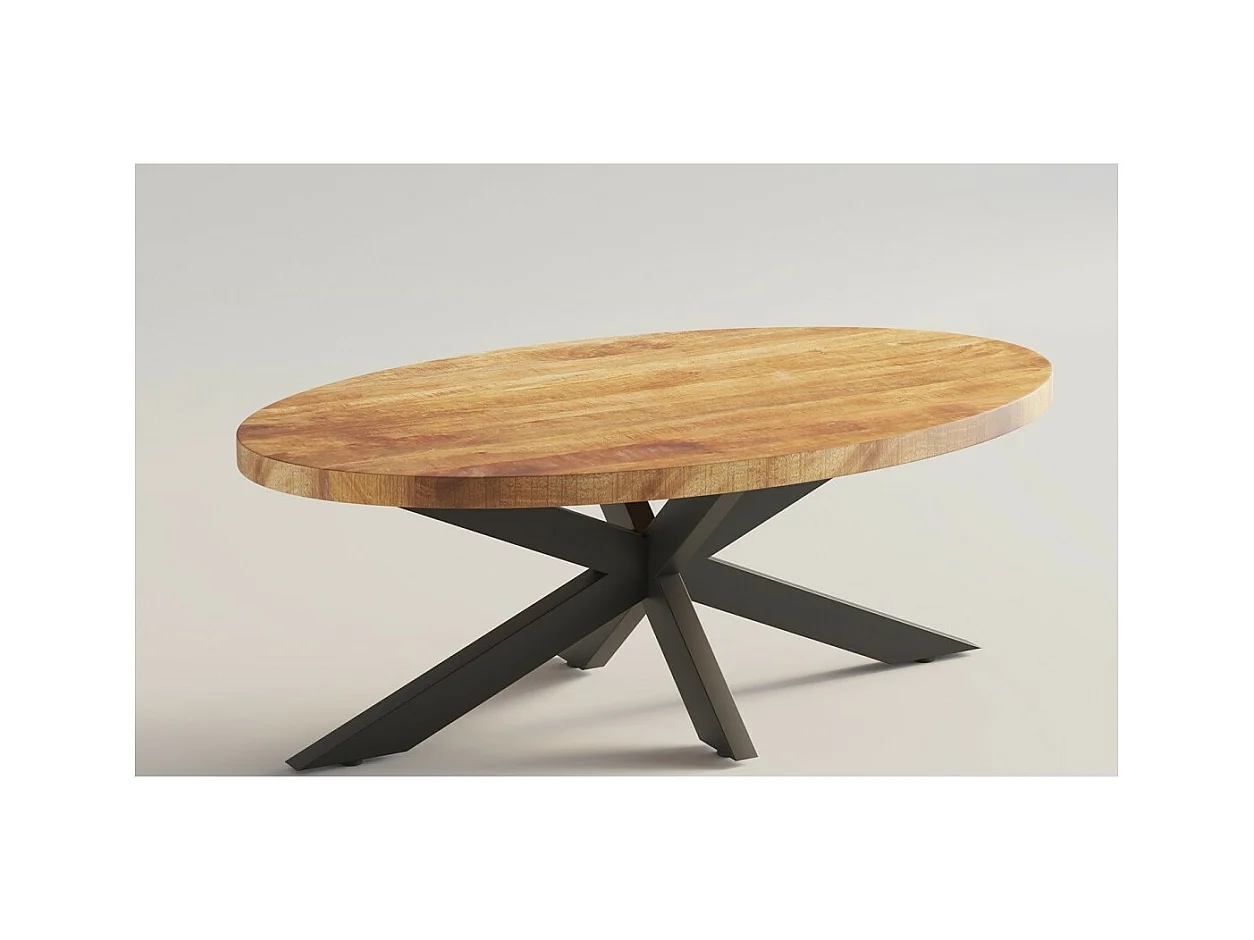 Table basse MADEIRO – Forme ovale – Marron bois et métal – Style contemporain
