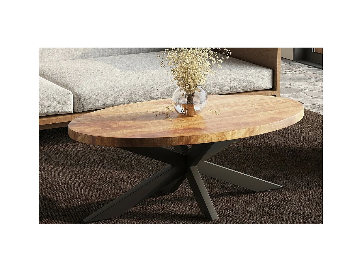 Table basse MADEIRO – Forme ovale – Marron bois et métal – Style contemporain