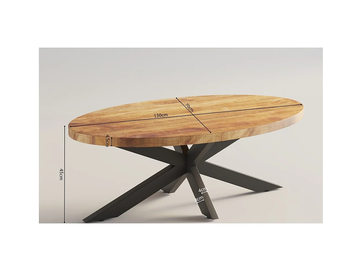 Table basse MADEIRO – Forme ovale – Marron bois et métal – Style contemporain