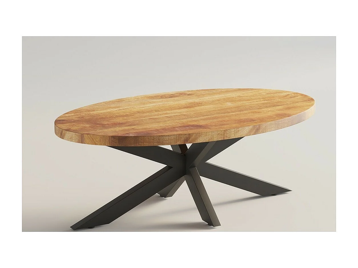 Table basse MADEIRO – Forme ovale – Marron bois et métal – Style contemporain