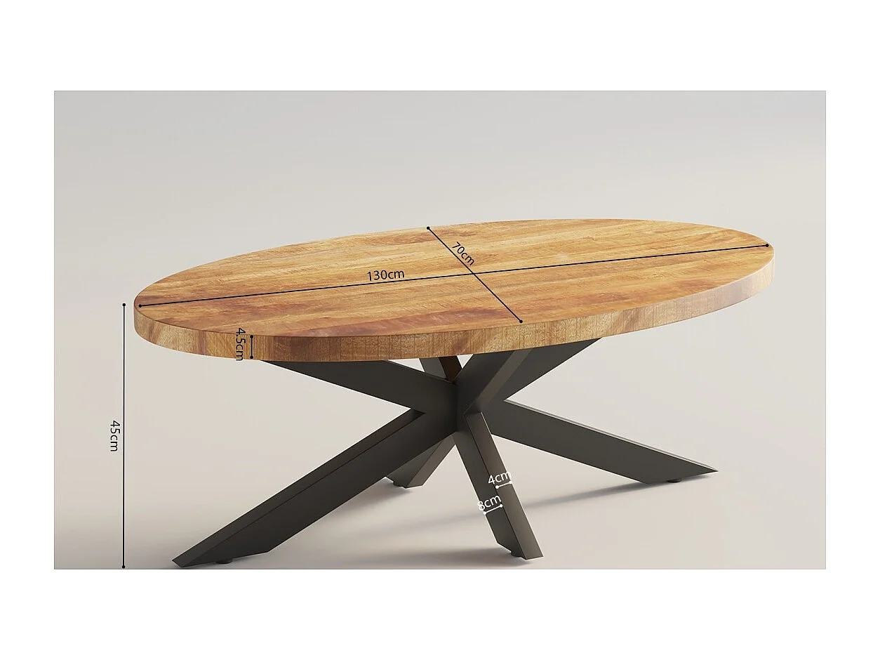 Table basse MADEIRO – Forme ovale – Marron bois et métal – Style contemporain